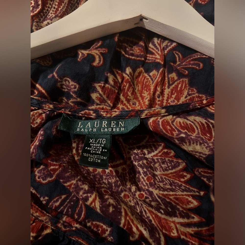 Lauren Ralph Lauren Paisley Ruffle Blouse Multicolor xl preppy boho chic - Picture 6 of 7